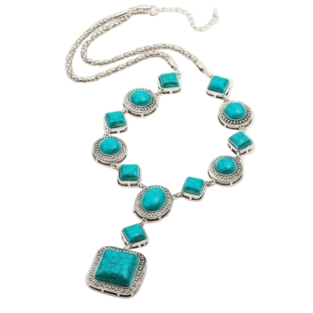 Womens Silver Tone Turquoise Design Necklace‎